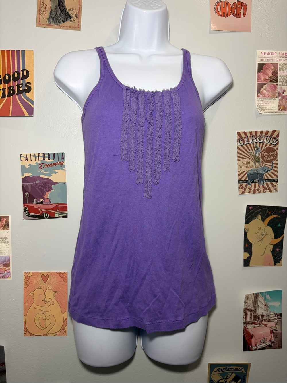 GAP Purple Ruffle Front Tank Top